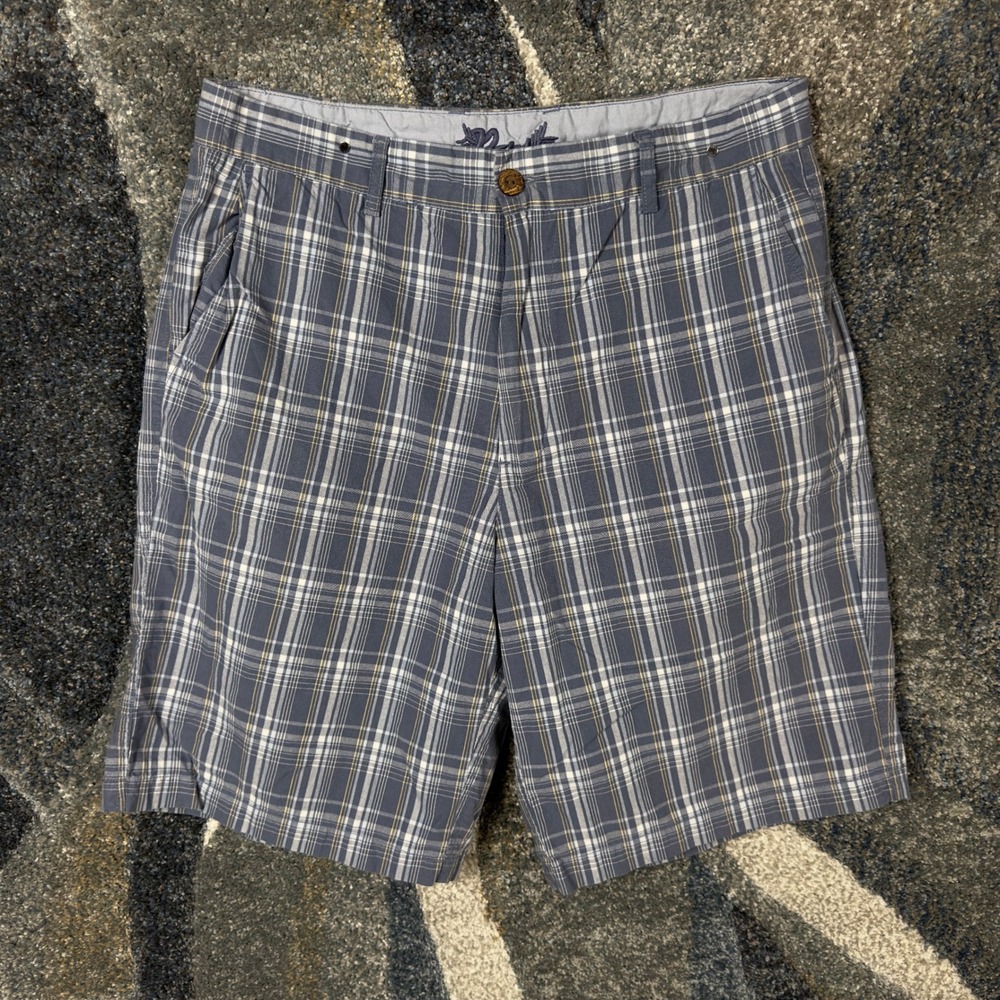 Rock & Republic Plaid Shorts Mens 34 Blue‎ Grey Preppy Casual Classic Summer